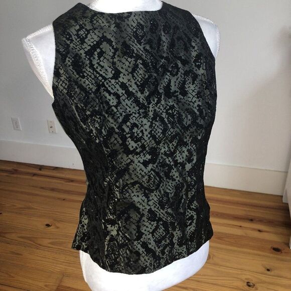 Vtg 90's Betsy Lauren Olive Green Evening Blouse Taffeta 8 Embossed Velvet NYE - Picture 5 of 12